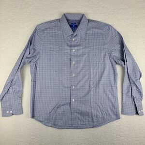 EGARA Shirt Mens 2XL XXL Blue Plaid Non Iron‎ 100% Cotton Dress Button Up